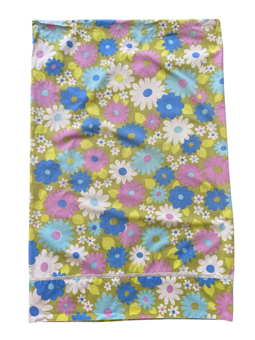Vintage 1970 Wabasso “Flower Power” Floral Cotton Pillowcase Size 32x21 inches